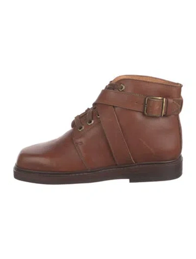 Pre-owned Ralph Lauren Vintage Leather Combat Boots In Brown