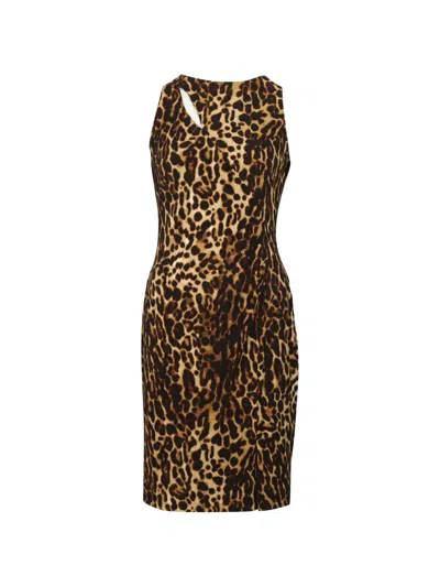 Pre-owned Ralph Lauren Vintage Leopard-print Keyhole Dress In Brown