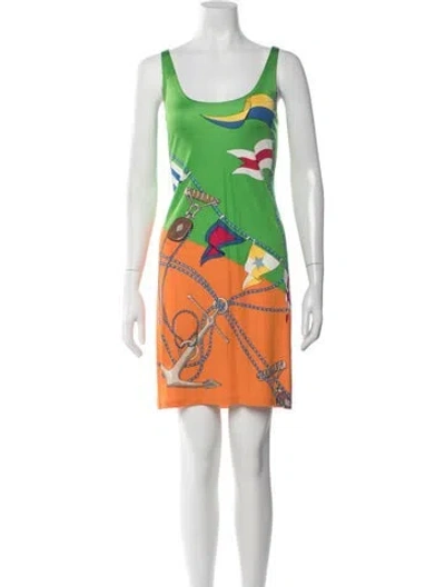 Pre-owned Ralph Lauren Vintage Mini Dress In Green/orange