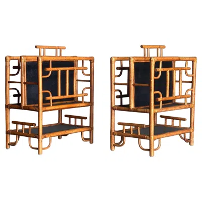 Pre-owned Ralph Lauren Vintage Pagoda British Colonial Style Bamboo And Cane Magazine Racks- A Pair In Brown