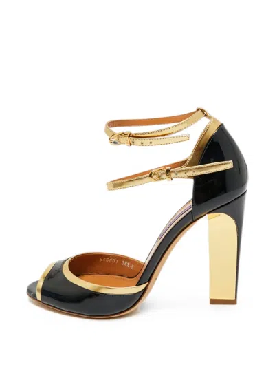 Pre-owned Ralph Lauren Vintage Patent Leather Ankle Strap Sandals In Black