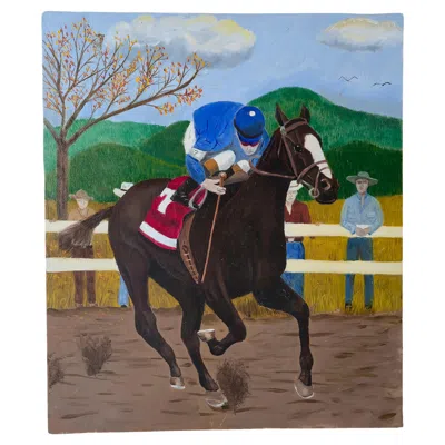 Pre-owned Ralph Lauren Vintage Polo  Style Racehorse Painting In Brown