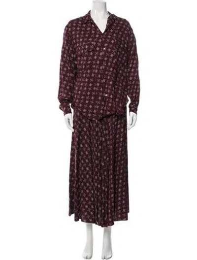 Pre-owned Ralph Lauren Vintage Printed Skirt Set In Burgundy