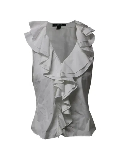 Pre-owned Ralph Lauren Vintage Ruffled V-neck Blouse In White