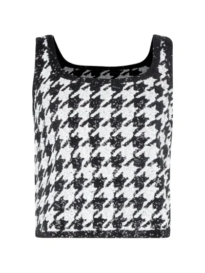 Pre-owned Ralph Lauren Vintage Sequined Houndstooth Tank Top In Black