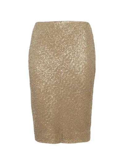 Pre-owned Ralph Lauren Vintage Sequined Pencil Midi Skirt In Gold