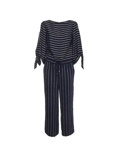 Pre-owned Ralph Lauren Vintage Striped Crepe Jumpsuit In Blue