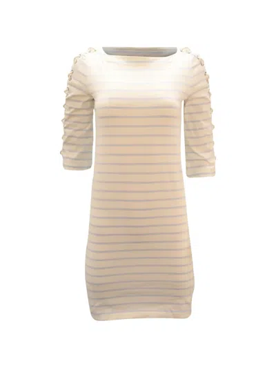 Pre-owned Ralph Lauren Vintage Striped Lace-up Mini Dress In White