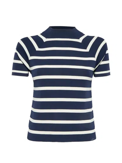 Pre-owned Ralph Lauren Vintage Striped Ribbed-knit T-shirt In Blue