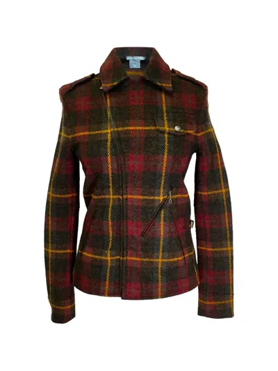 Pre-owned Ralph Lauren Vintage Tartan Plaid Biker Jacket In Green