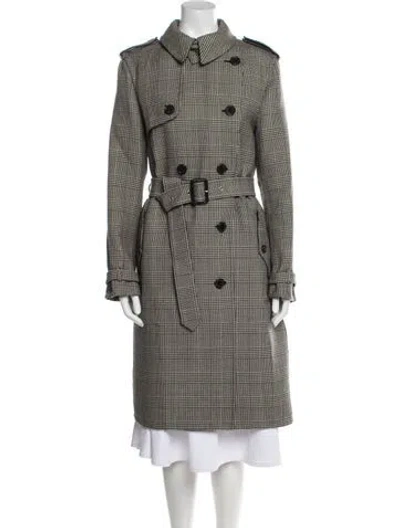 Pre-owned Ralph Lauren Virgin Wool Houndstooth Print Trench Coat In Neutral