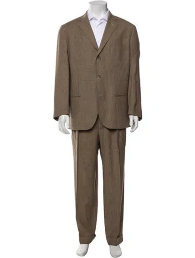 Pre-owned Ralph Lauren Virgin Wool Houndstooth Print Two-piece Suit In Neutral