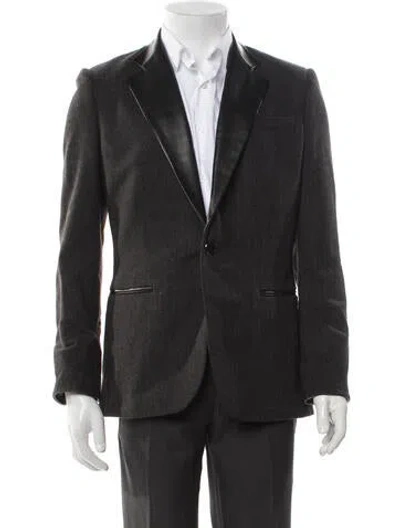 Pre-owned Ralph Lauren Virgin Wool Leather Trim Embellishment Blazer W/ Tags In Gray