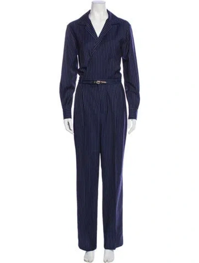 Pre-owned Ralph Lauren Virgin Wool Striped Jumpsuit In Blue