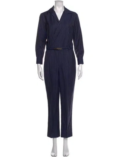 Pre-owned Ralph Lauren Virgin Wool Striped Jumpsuit In Blue
