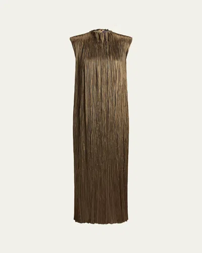 Ralph Lauren Collection Pleated Virna Maxi Dress In Brown