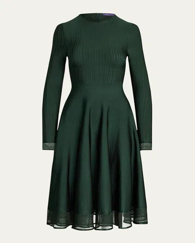 Ralph Lauren Viscose Sheer Edge Crewneck Dress In Green