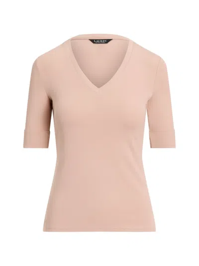 Ralph Lauren V-neck Cuffed-sleeve T-shirt In Pink