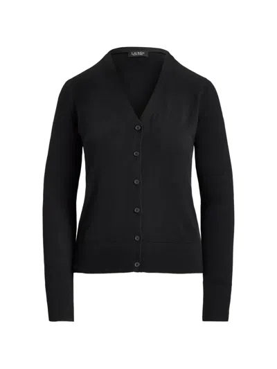 Ralph Lauren V-neck Embroidered-logo Cardigan In Black