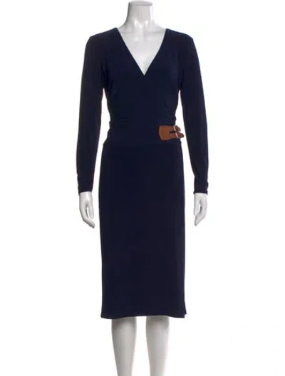 Pre-owned Ralph Lauren V-neck Knee-length Dress In Blue