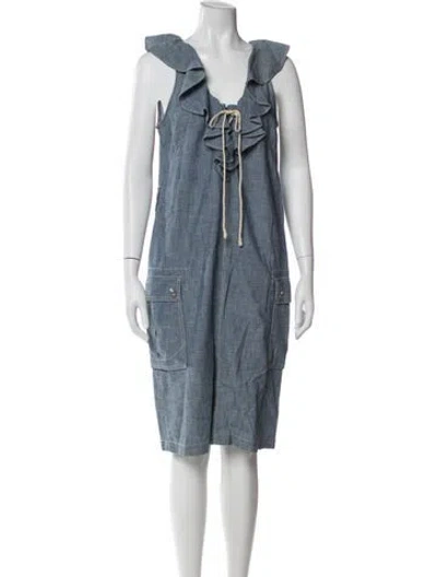 Pre-owned Ralph Lauren V-neck Knee-length Dress In Blue