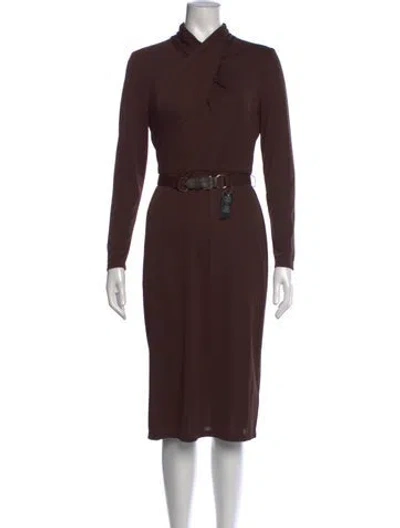 Pre-owned Ralph Lauren V-neck Knee-length Dress W/ Tags In Brown