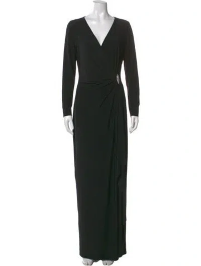 Pre-owned Ralph Lauren V-neck Long Dress In Black