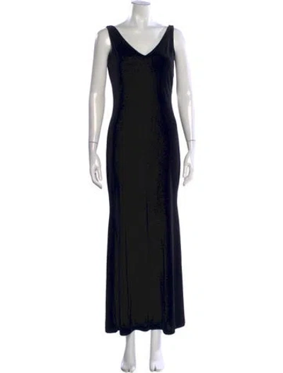 Pre-owned Ralph Lauren V-neck Long Dress In Black