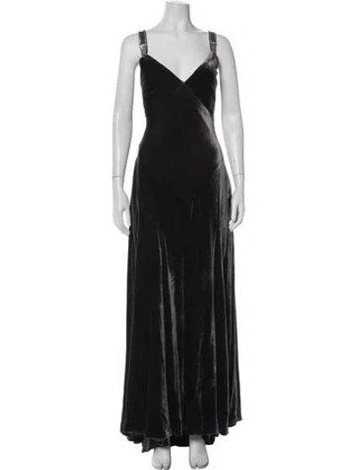 Pre-owned Ralph Lauren V-neck Long Dress In Black