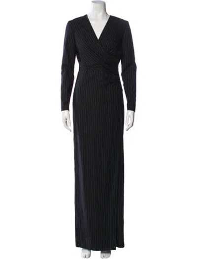 Pre-owned Ralph Lauren V-neck Long Dress In Gray
