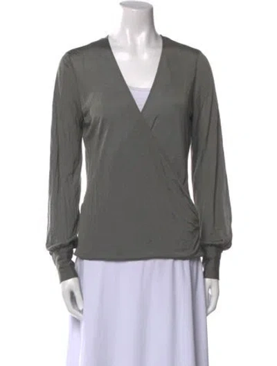 Pre-owned Ralph Lauren V-neck Long Sleeve Blouse In Gray