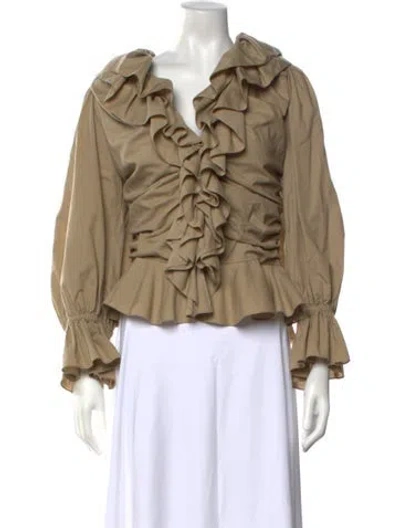 Pre-owned Ralph Lauren V-neck Long Sleeve Blouse In Neutrals