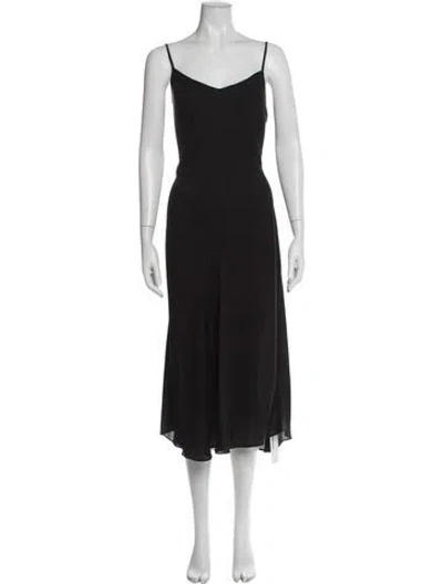 Pre-owned Ralph Lauren V-neck Midi Length Dress In Black