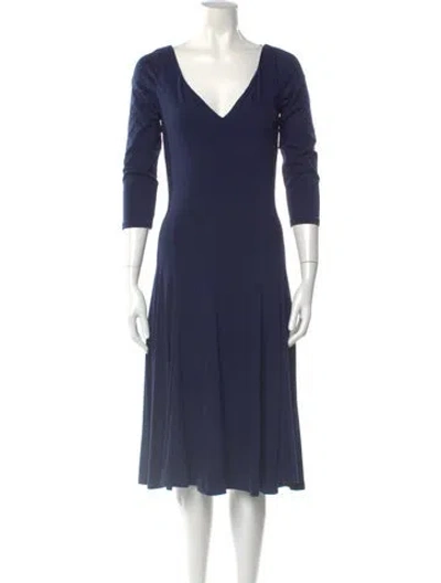 Pre-owned Ralph Lauren V-neck Midi Length Dress In Blue