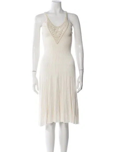 Pre-owned Ralph Lauren V-neck Midi Length Dress In Neutral