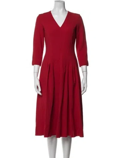Pre-owned Ralph Lauren V-neck Midi Length Dress In Red