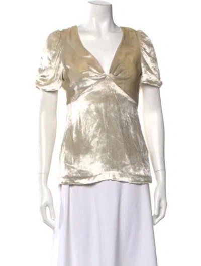 Pre-owned Ralph Lauren V-neck Short Sleeve Blouse In Neutral