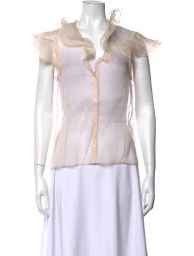 Pre-owned Ralph Lauren V-neck Short Sleeve Blouse In White