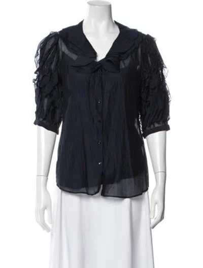 Pre-owned Ralph Lauren V-neck Three-quarter Sleeve Blouse In Blue
