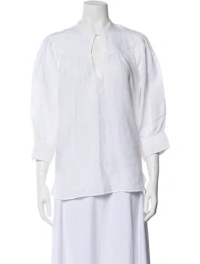 Pre-owned Ralph Lauren V-neck Three-quarter Sleeve Blouse In Neutral