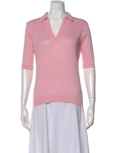 Pre-owned Ralph Lauren V-neck Three-quarter Sleeve Polo In Pink