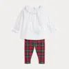 Polo Ralph Lauren Baby Lace-trim Top & Plaid Leggings Set In White/red Tartan