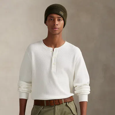 Ralph Lauren Waffle-knit Cotton Henley Shirt In Brown