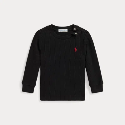 Ralph Lauren Babies'  Waffle-knit Cotton Long-sleeve Tee In Black