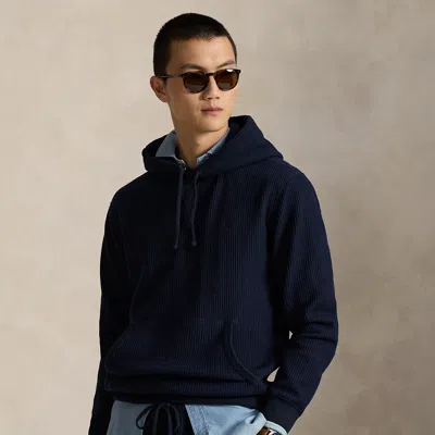 Ralph Lauren Waffle-knit Fleece Hoodie In Blue