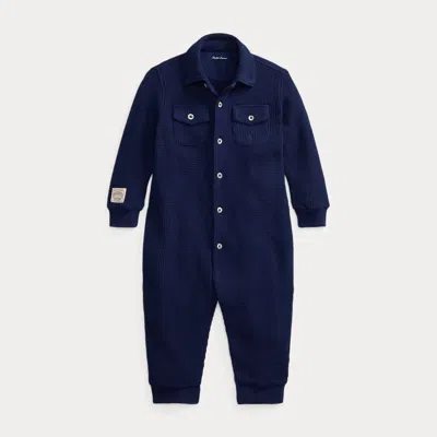 Ralph Lauren Babies' Waffle-knit Cotton Coverall In Refined Navy In Blue