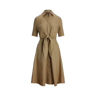 Ralph Lauren Wakana Elbow Sleeve Day Dress In Beige