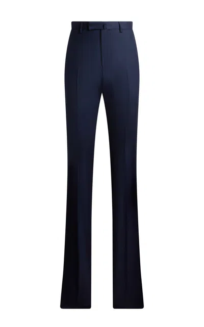 Ralph Lauren Wardell Mid-rise Wool Straight-leg Pants In Blue