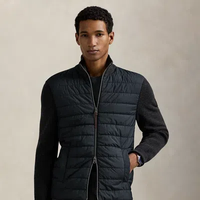 Ralph Lauren Washable Wool Hybrid Full-zip Sweater In Black