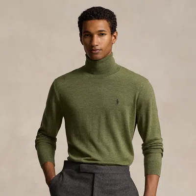 Polo Ralph Lauren Washable Wool Turtleneck Sweater In Classic Olive Heather